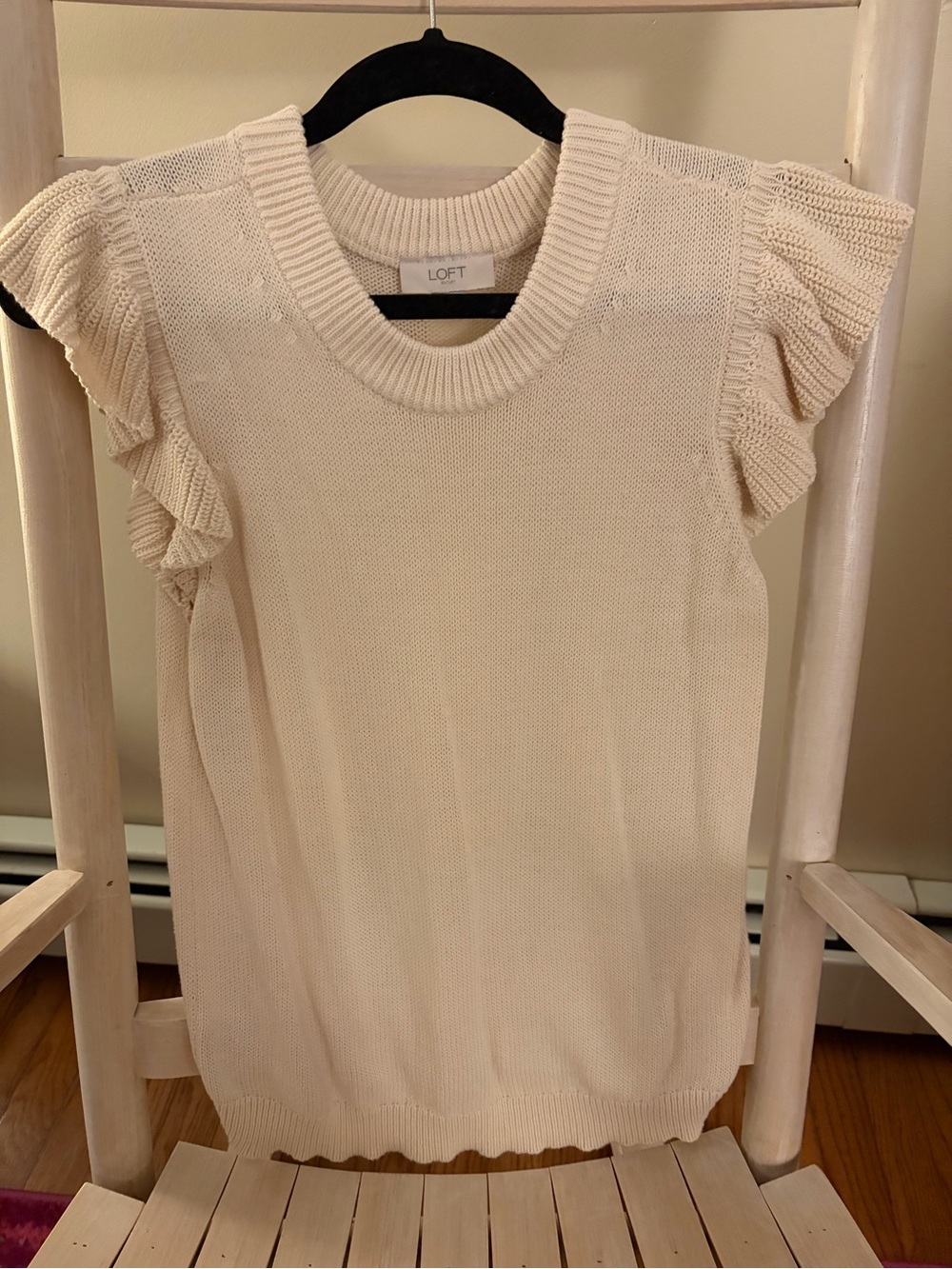 LOFT Ivory Knit Ruffle-Sleeve Sweater Top